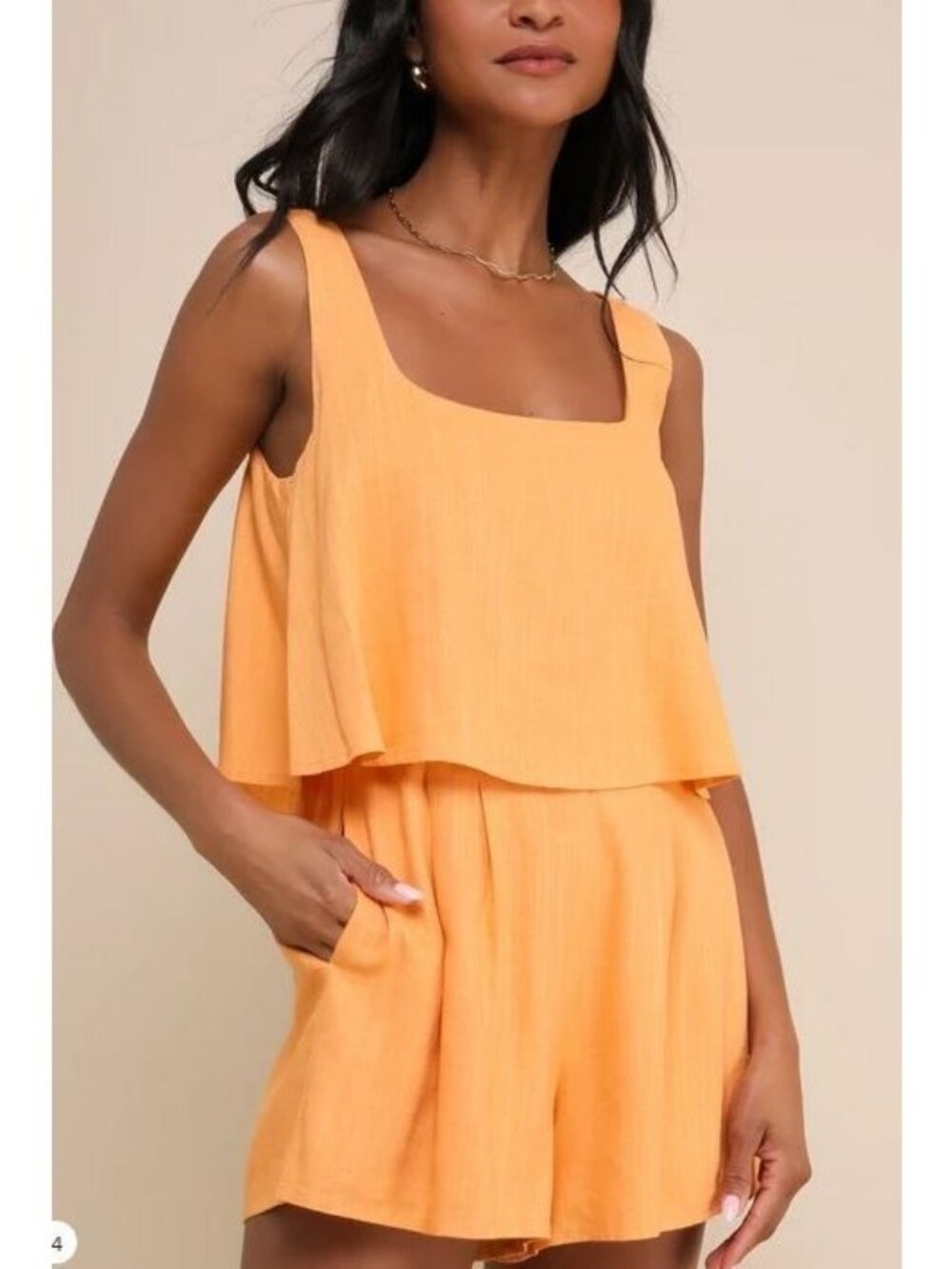 Lulus Effortless Escape Light Orange Linen Sleeveless Flounce Romper Size M NWT